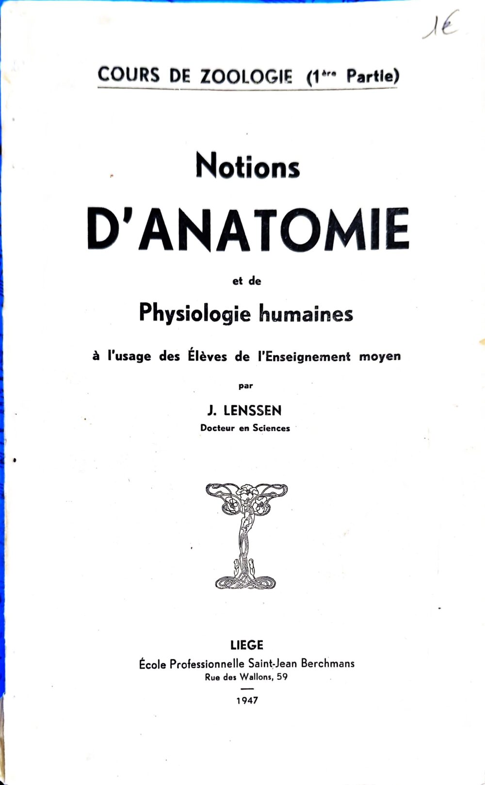 "Notion d'anatomie et de physiologie humaines", 1947