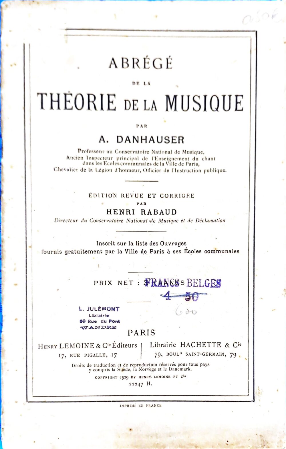 "Abrégé de la théorie de la musique", 1929