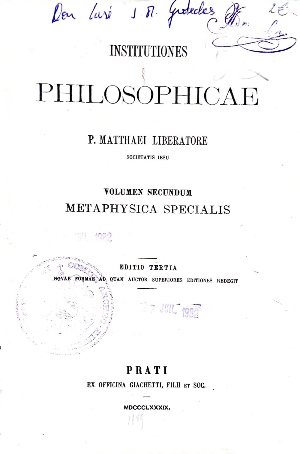 "Institutiones philosphicae", 1889
