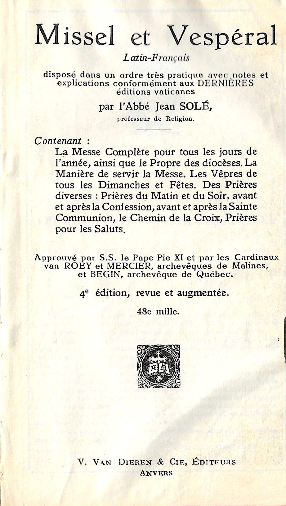 Missel et Vespéral