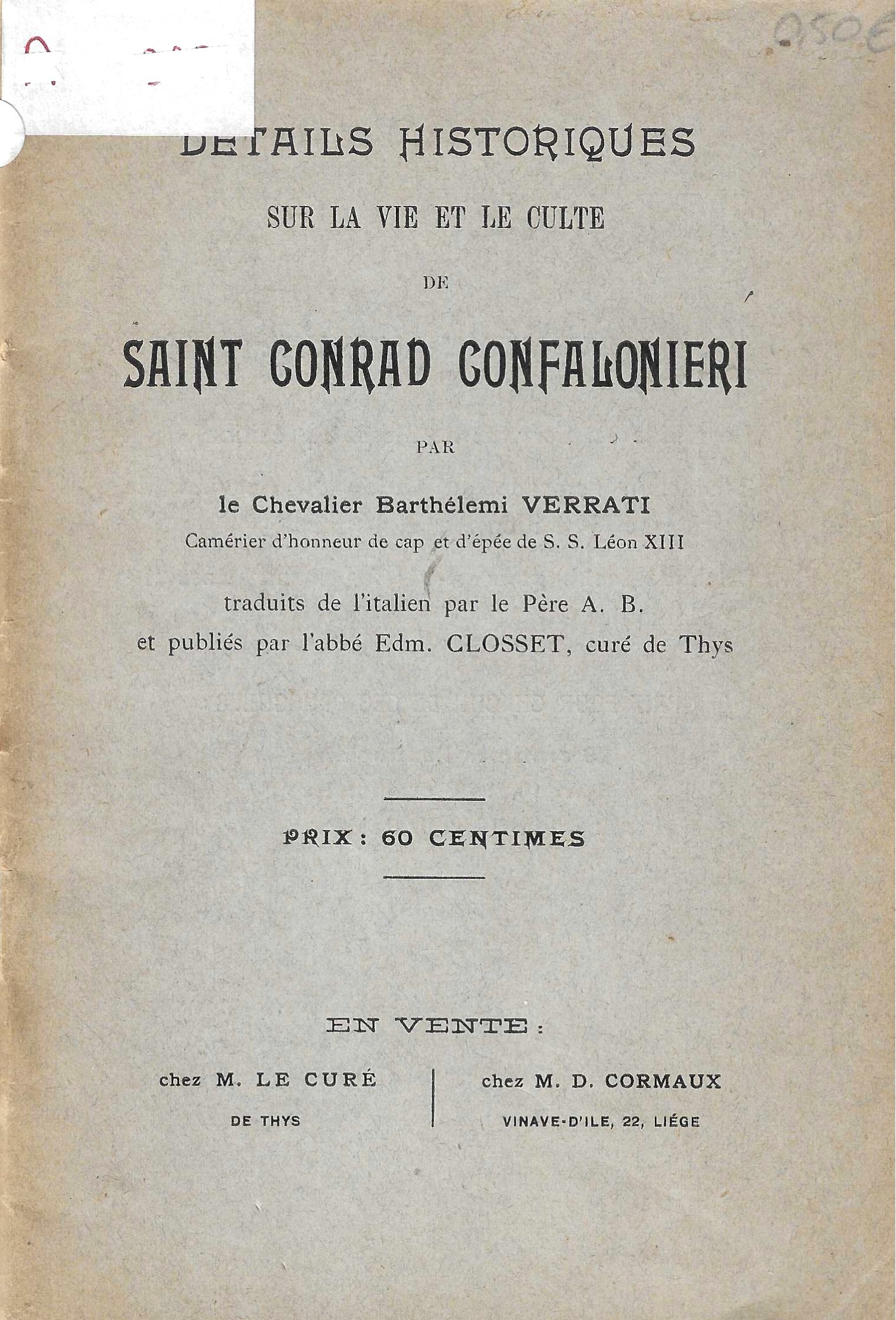 Détails historiques sur la vie et le culte de Saint Conrad Confalonieri