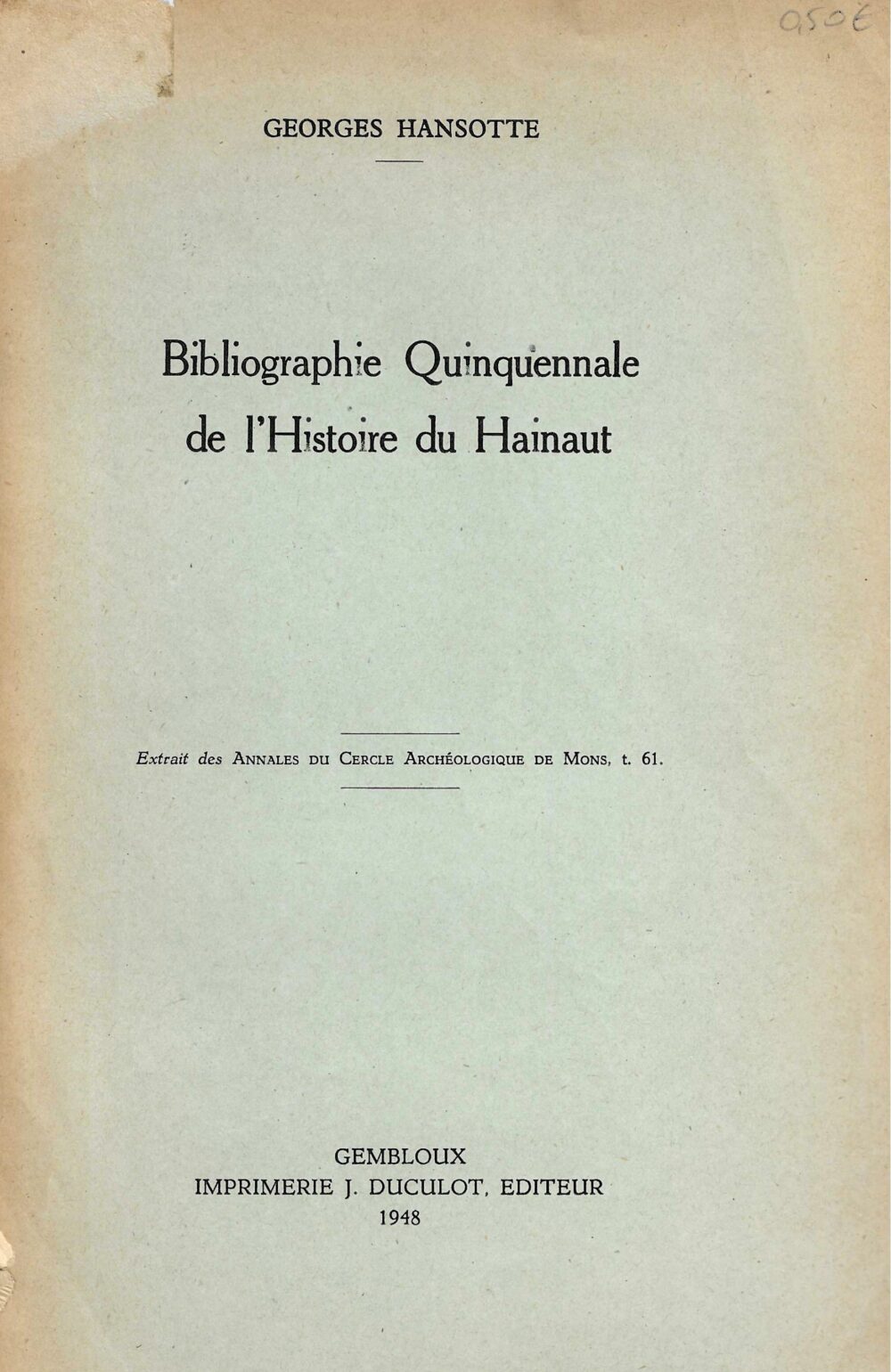 Bibliographie Quinquennale de l'Histoire du Hainaut