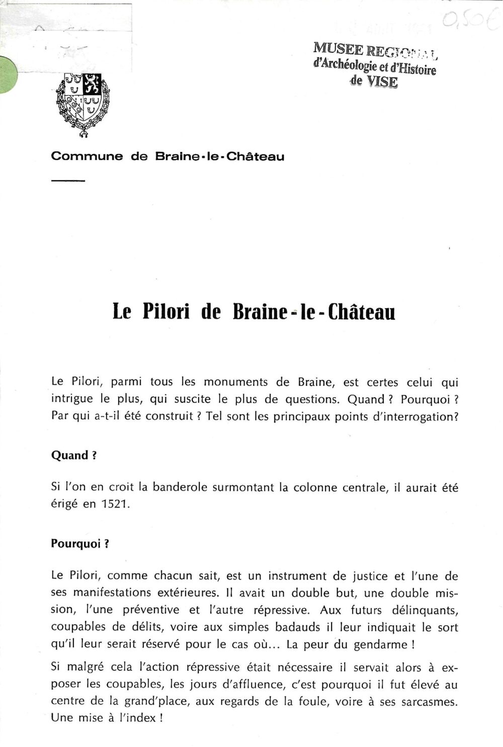 Le pilori de Braine-le-Château