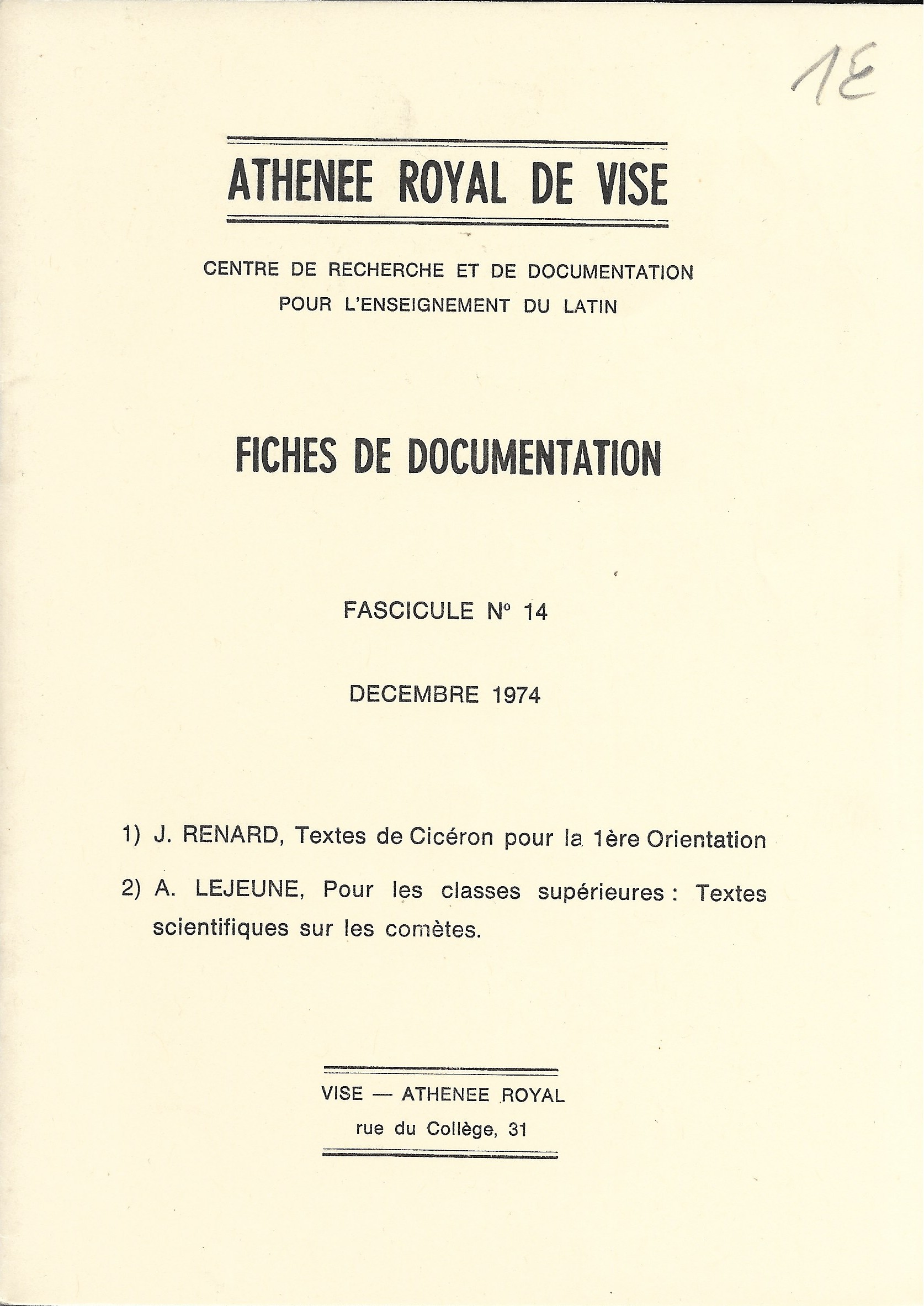 Athénée Royal de Visé - Fiches de documentation n°14