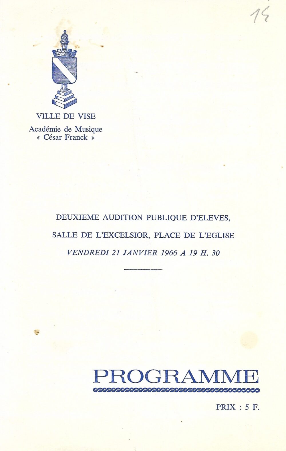 Programme "Deuxième audition publique d'élèves, salle de l'Excelsior" 1966