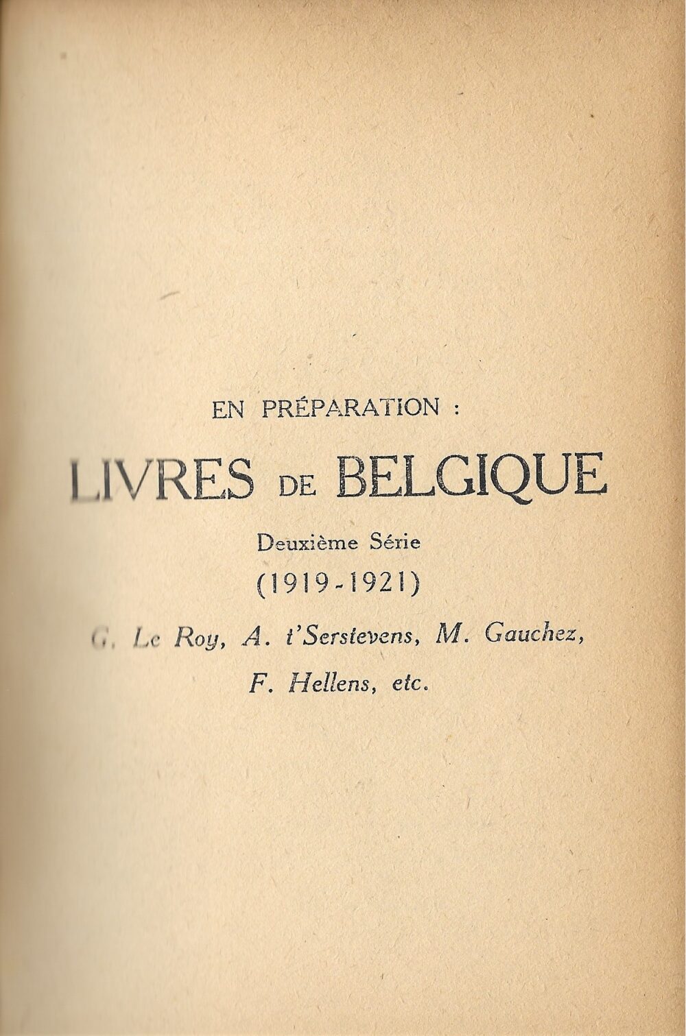 Livres de Belgique : Deuxième série (1919-1921)