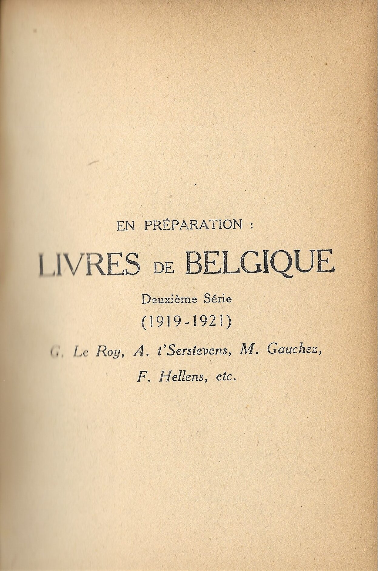Livres de Belgique : Deuxième série (1919-1921)