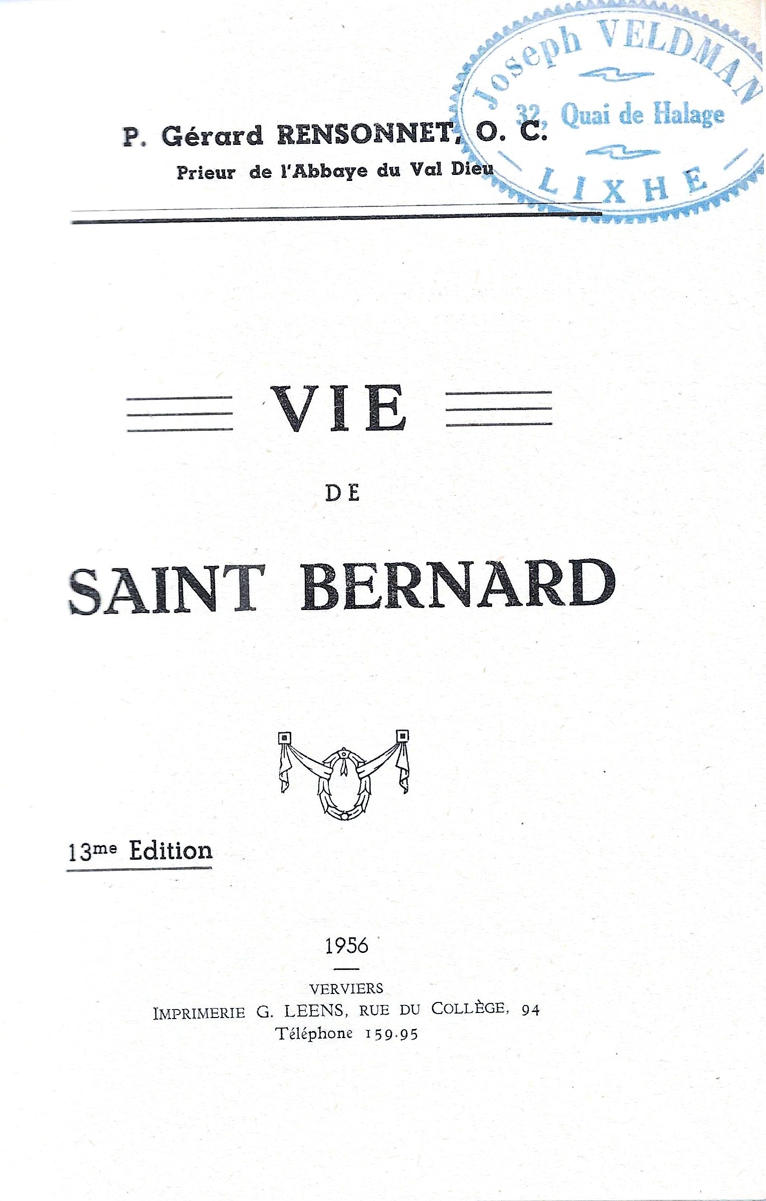 Vie de Saint Bernard 13e édition