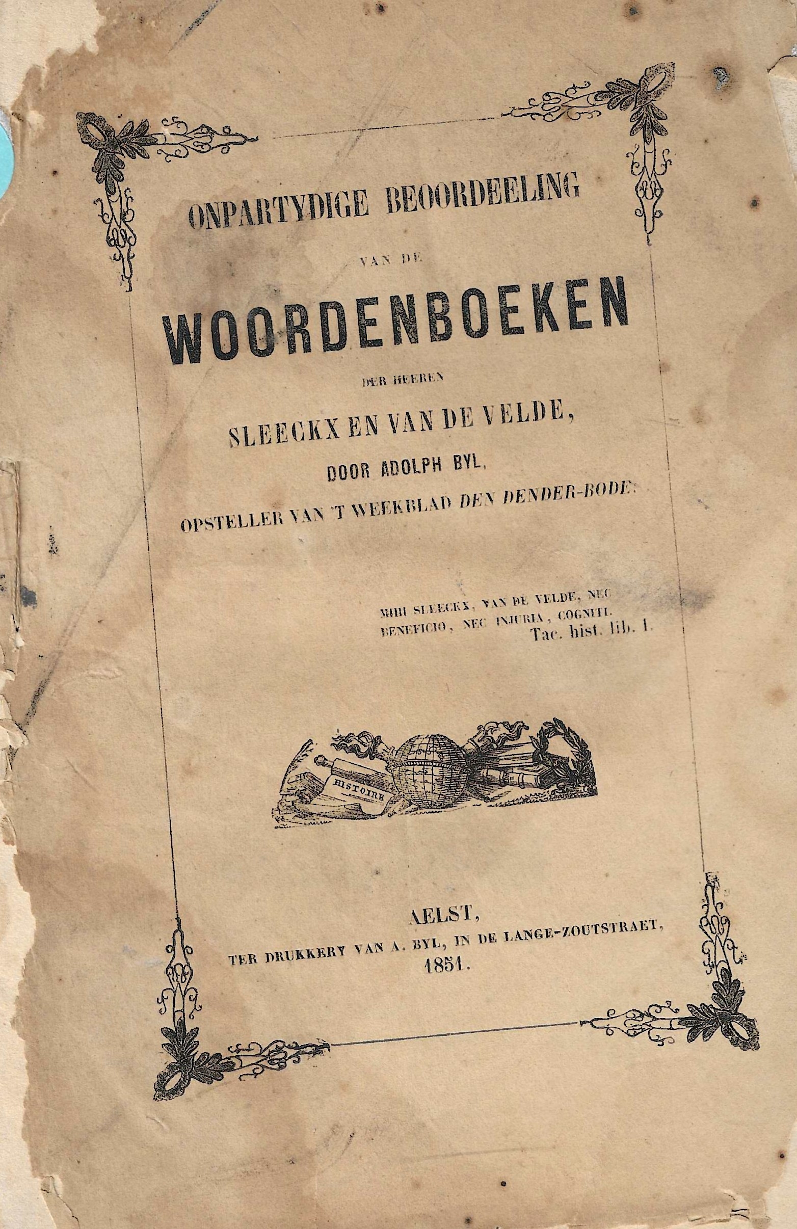Onpartydige beoordeeling van de woordenboeken der heeren Sleeckx Van de Velde (1851)