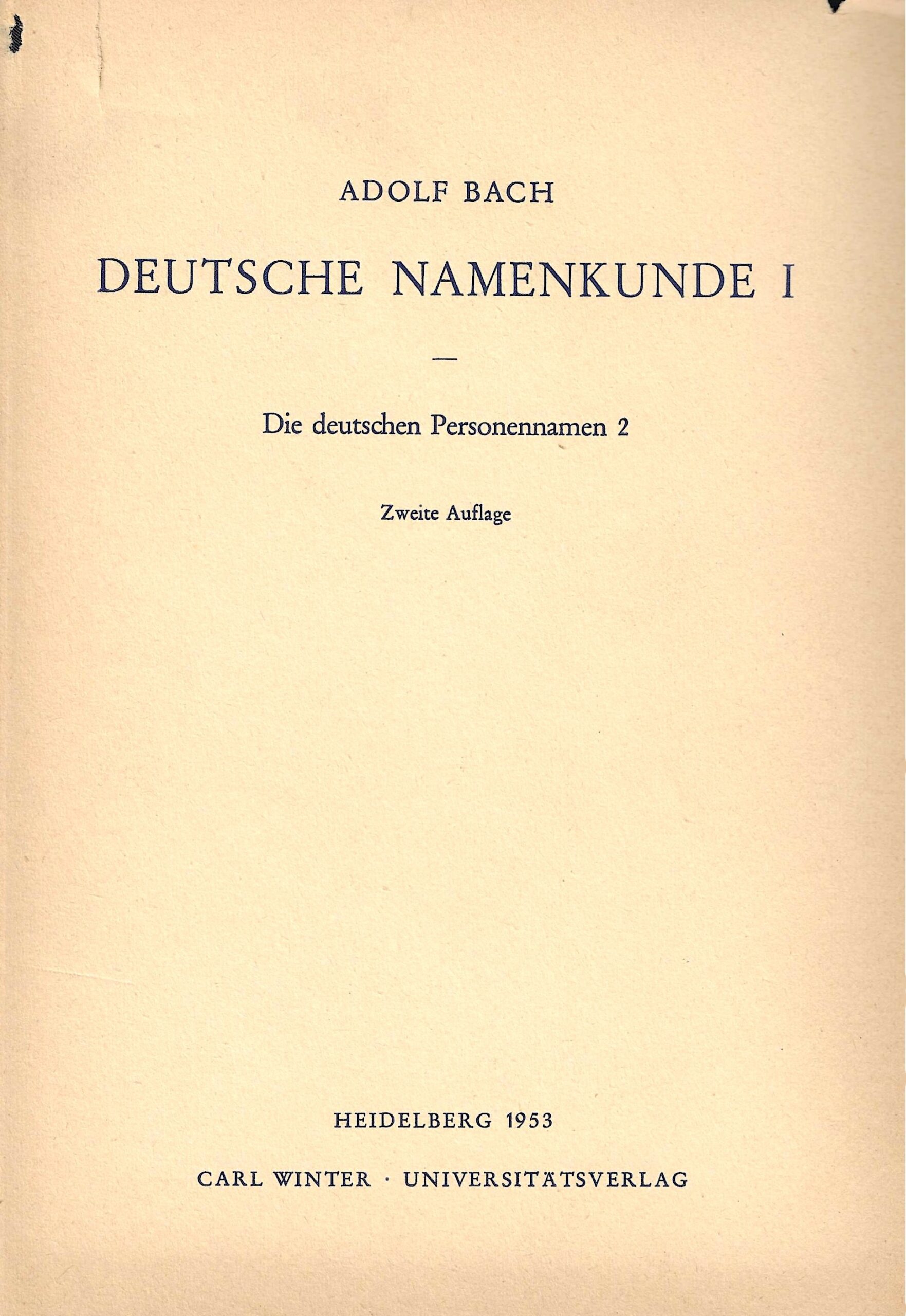 Deutsche Namendkunde I – Die deutschen Personennamen 2