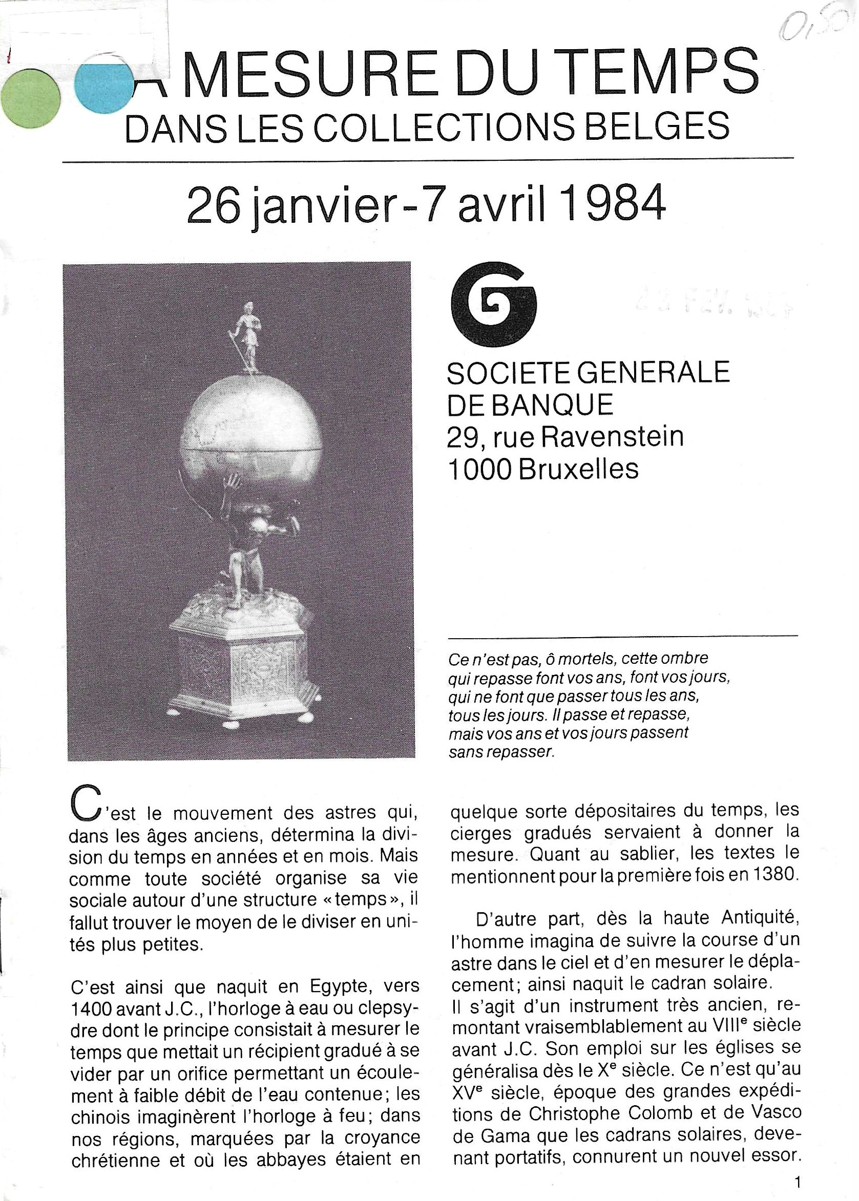 A mesure du temps, dans les collections belges / De tijdmeting in belgische verzamelingen