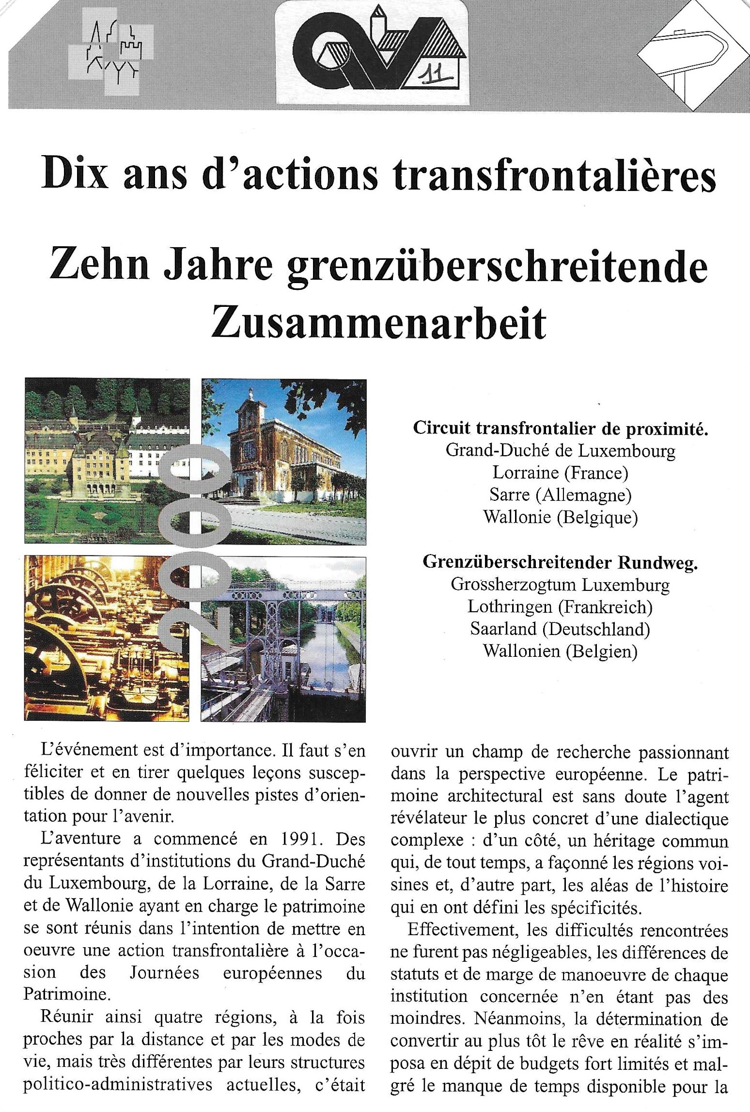 Dix ans d'actions transfrontalières - Zehn Jahre grenzüberschreitende Zusammenarbeit