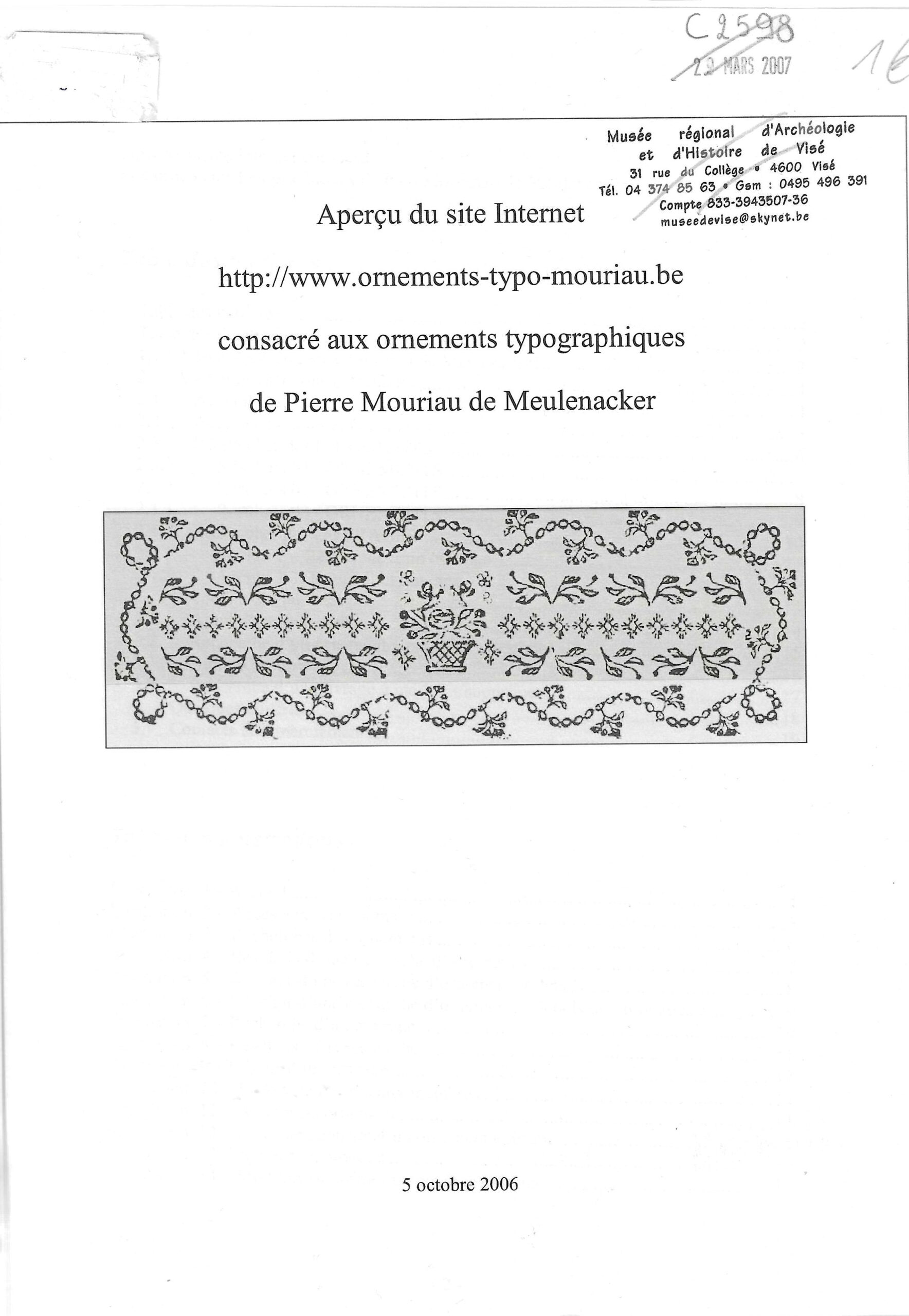 Aperçu du site internet "Ornements-typo-mouriau.be"