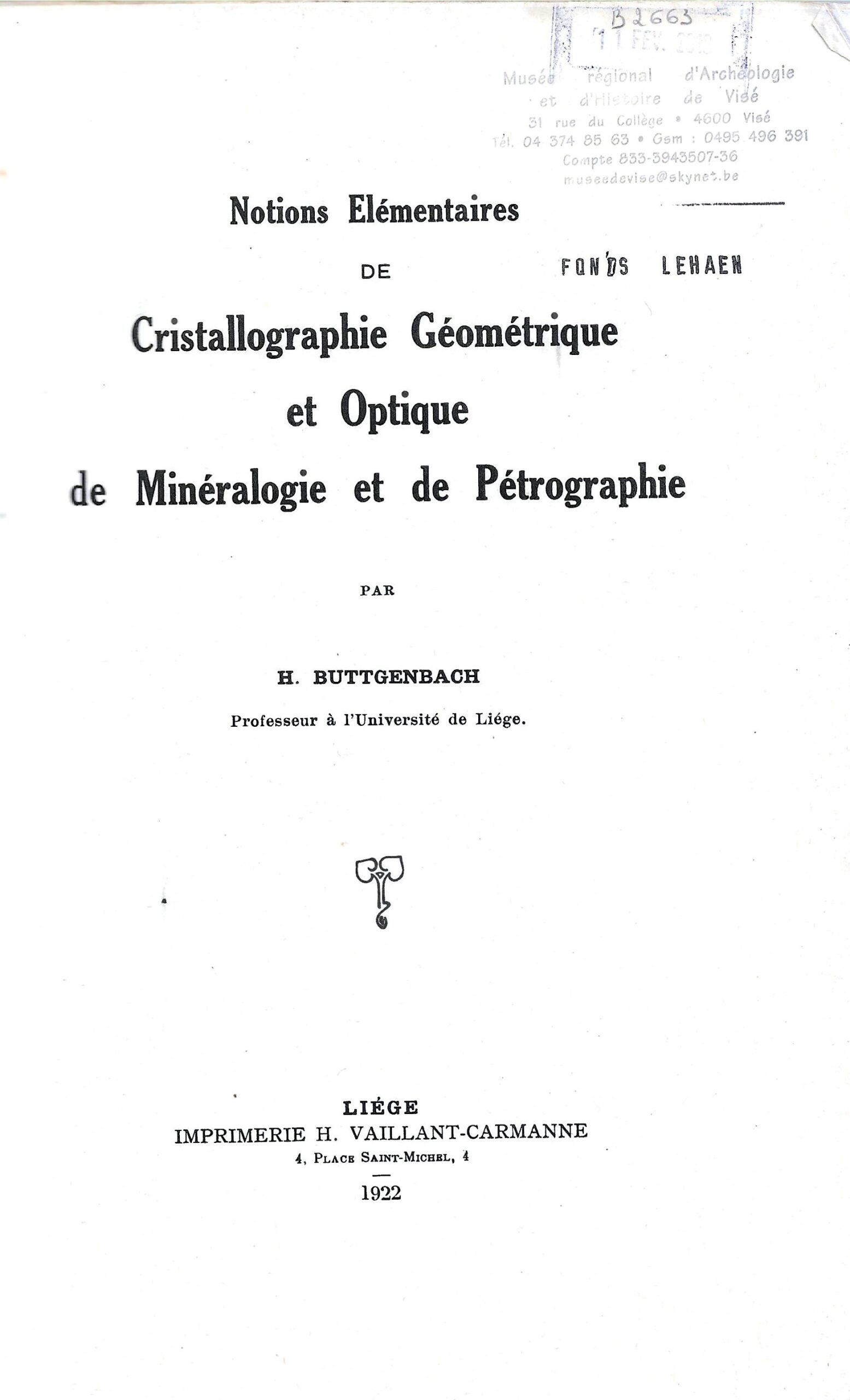 Notions Elémentaires de Cristallographie Géométrique et Optique de Minéralogie et de Pétrographie