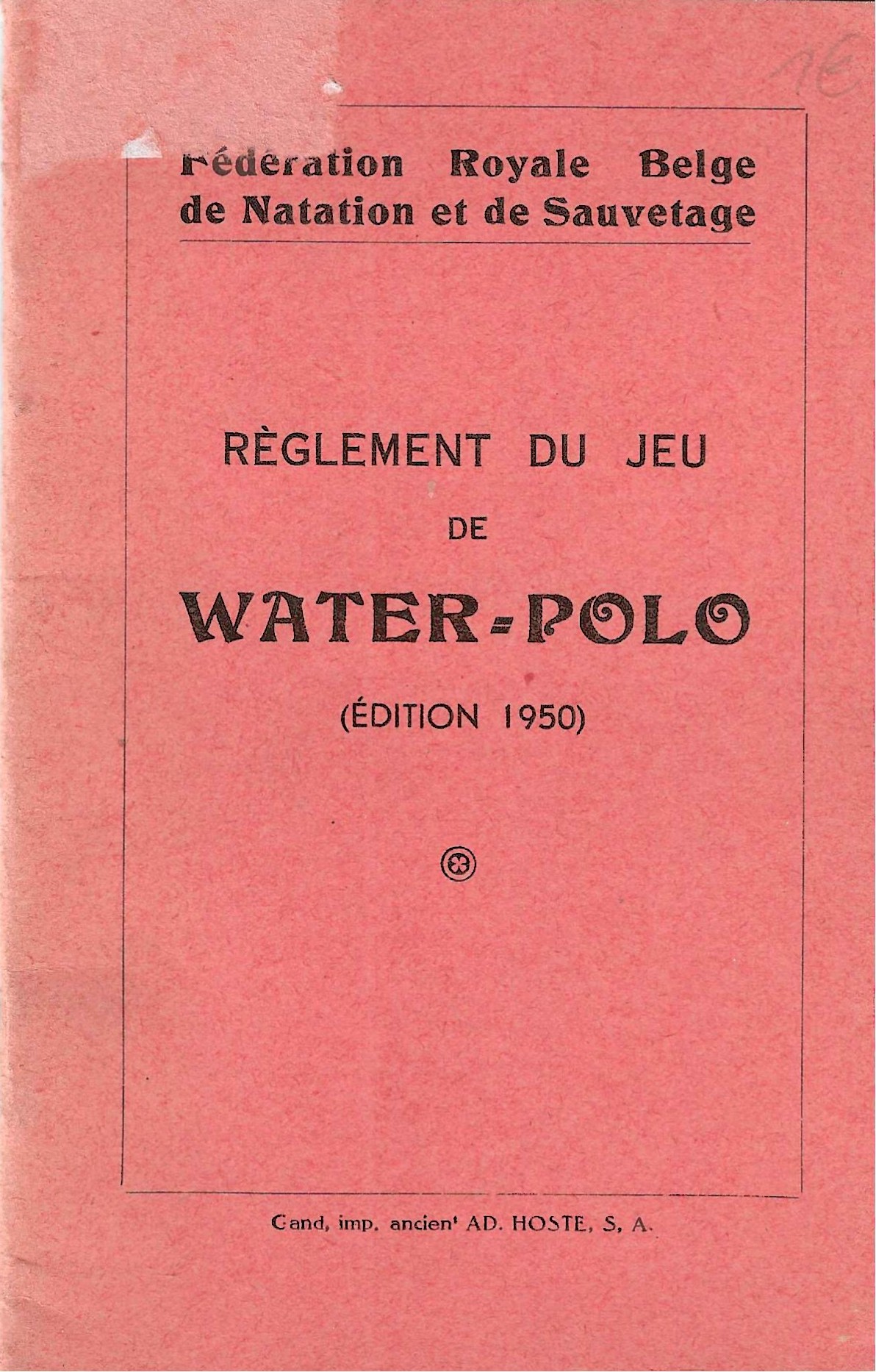 Règlement du jeu de water-polo (édition 1950)