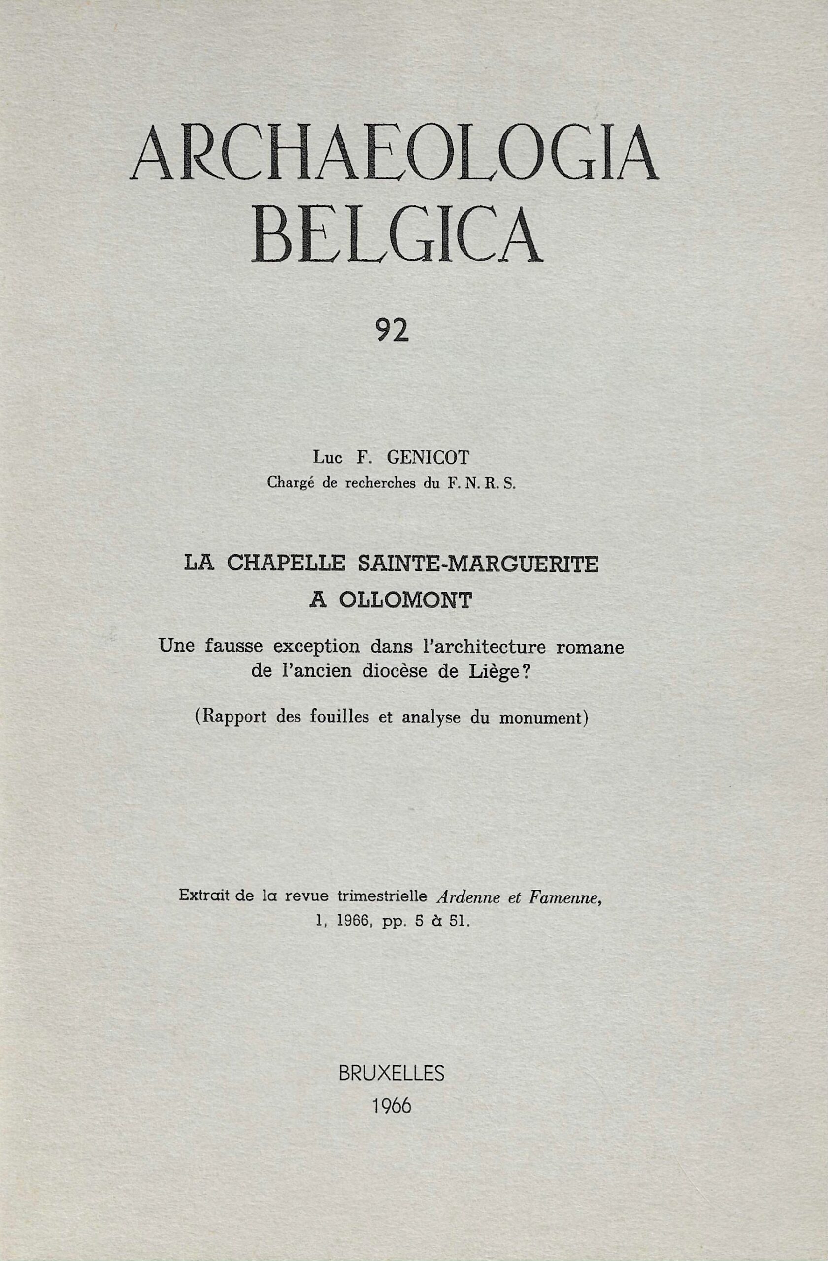 Archaeologia Belgica - La chapelle Sainte-Marguerite à Ollomont